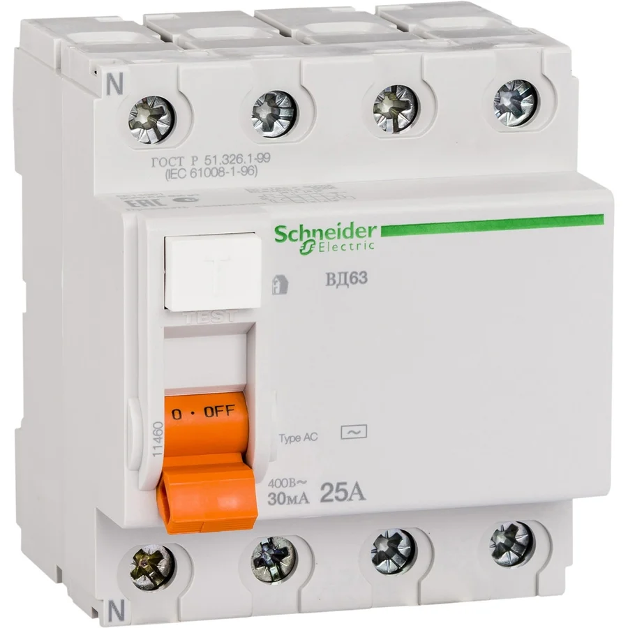 Дифференциальный выключатель нагрузки Schneider Electric ВД63 4п 25A 30mA 11460