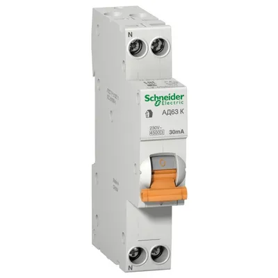 Дифференциальный автоматический выключатель Schneider Electric АД63 К 1П + Н 10A C 30мА 18мм 12521