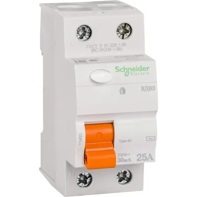 Дифференциальный выключатель нагрузки Schneider Electric ВД63 2п 25A 300mA 11451